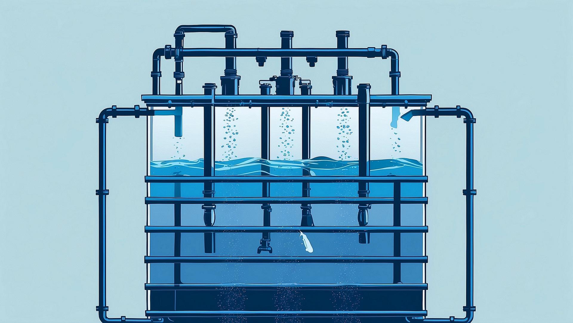 Trinkwasserbehaelter mit integriertem Rohrsystem